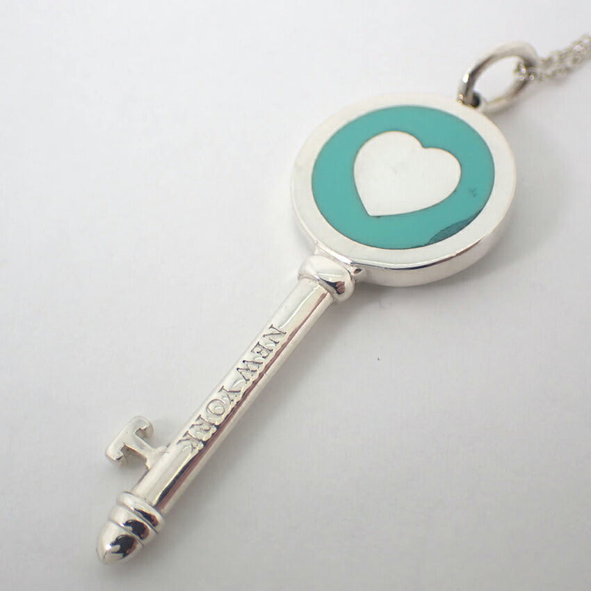 【中古】TIFFANY/ティファニー 925/ブルーエナメル ハートキー ペンダント/ネックレス/j113-12