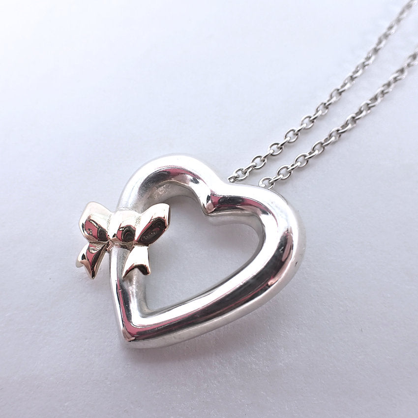 【中古】TIFFANY/ティファニー 925/750 ハートリボン  ペンダント/ネックレス/j116-4