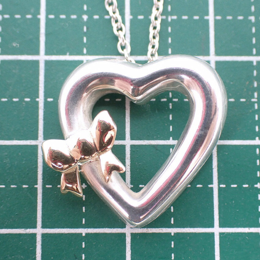 【中古】TIFFANY/ティファニー 925/750 ハートリボン  ペンダント/ネックレス/j116-4