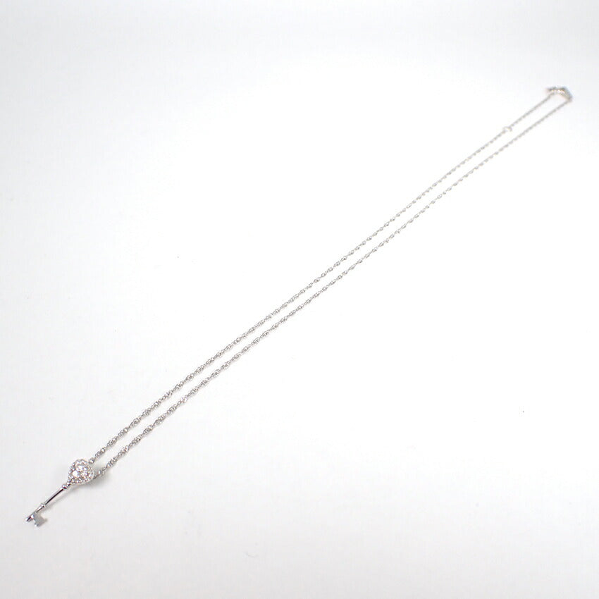 【中古】K10WG ダイヤモンド ハートキー ペンダント/ネックレス/j125-3
