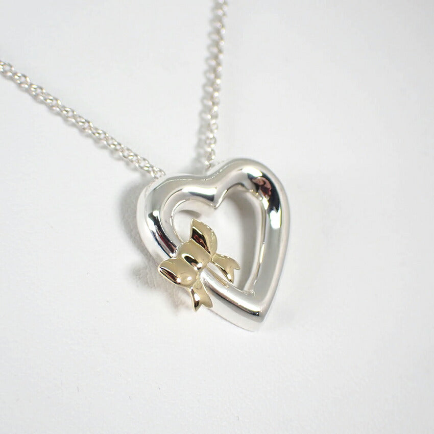 【中古】TIFFANY/ティファニー 925/750 ハートリボン  ペンダント/ネックレス/j139-33