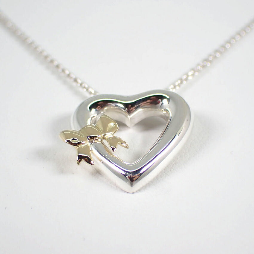 【中古】TIFFANY/ティファニー 925/750 ハートリボン  ペンダント/ネックレス/j139-33