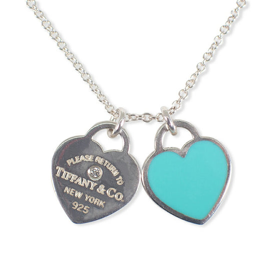 【中古】TIFFANY/ティファニー 925 ブルーエナメル リターントゥ ダブルハート ダイヤモンド ペンダント/j145-2