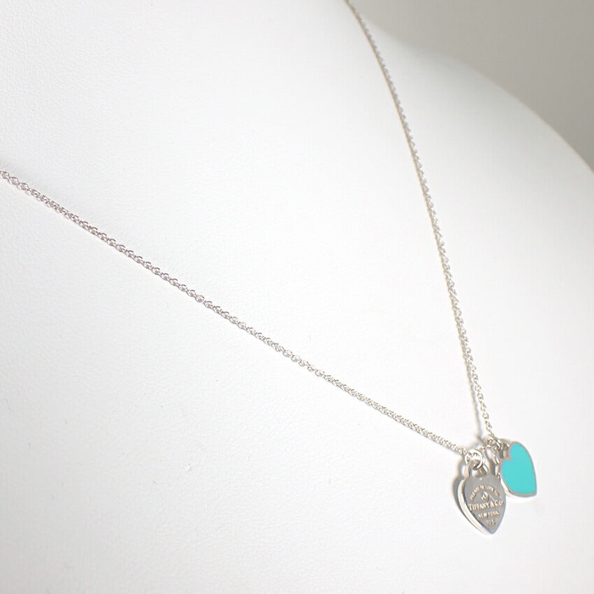 【中古】TIFFANY/ティファニー 925 ブルーエナメル リターントゥ ダブルハート ダイヤモンド ペンダント/j145-2