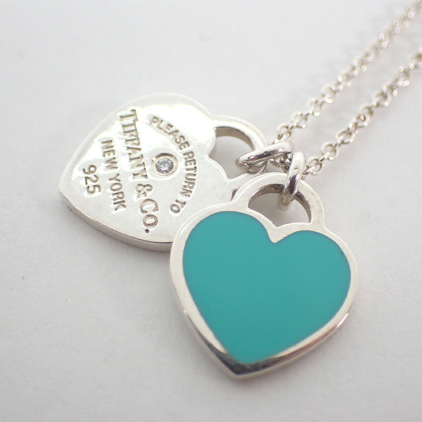 【中古】TIFFANY/ティファニー 925 ブルーエナメル リターントゥ ダブルハート ダイヤモンド ペンダント/j145-2