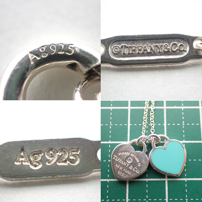 【中古】TIFFANY/ティファニー 925 ブルーエナメル リターントゥ ダブルハート ダイヤモンド ペンダント/j145-2