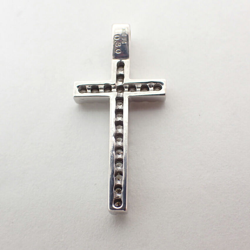 【中古】K18WG ダイヤモンド クロス ペンダントトップ/j157-83