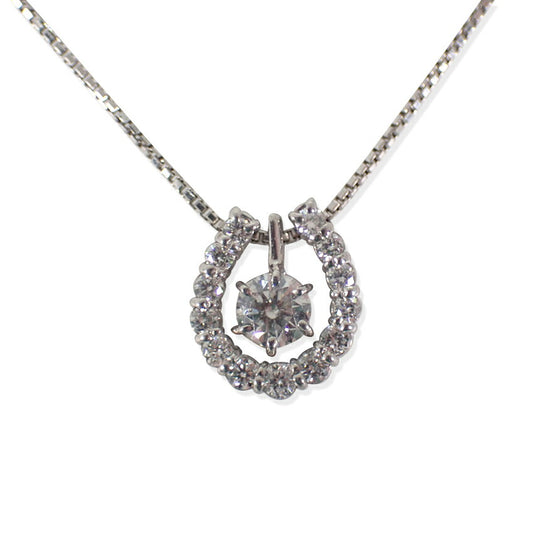 【中古】Pt900/850 ダイヤモンド 0.216ct/0.18 ホースシュー ペンダント/ネックレス/j157-84