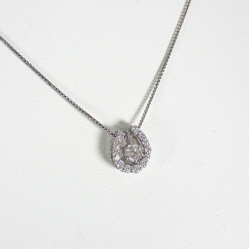 【中古】Pt900/850 ダイヤモンド 0.216ct/0.18 ホースシュー ペンダント/ネックレス/j157-84