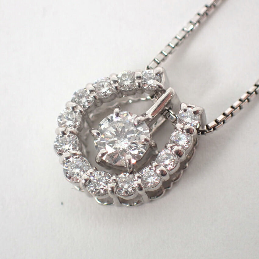 【中古】Pt900/850 ダイヤモンド 0.216ct/0.18 ホースシュー ペンダント/ネックレス/j157-84