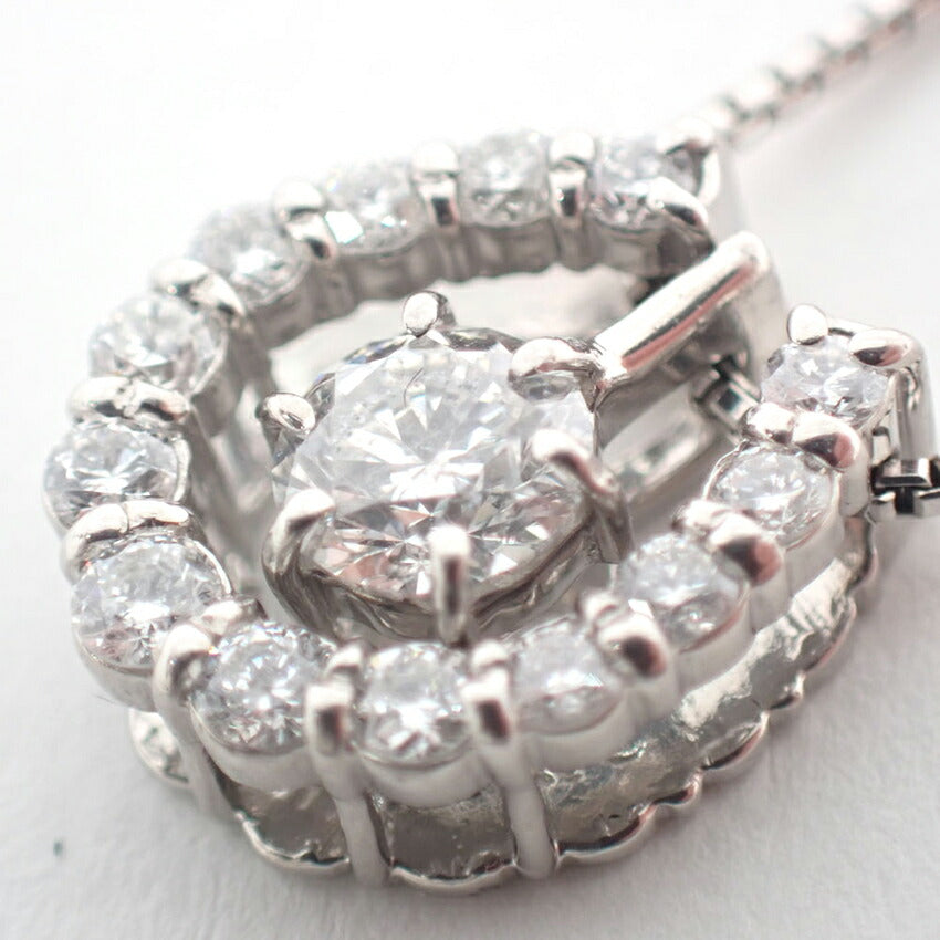 【中古】Pt900/850 ダイヤモンド 0.216ct/0.18 ホースシュー ペンダント/ネックレス/j157-84