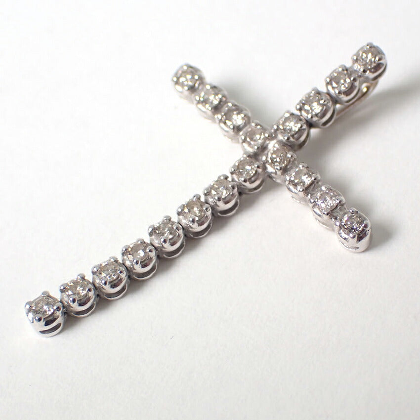 【中古】K18WG ダイヤモンド/0.26ct クロス ペンダントトップ/j163-67