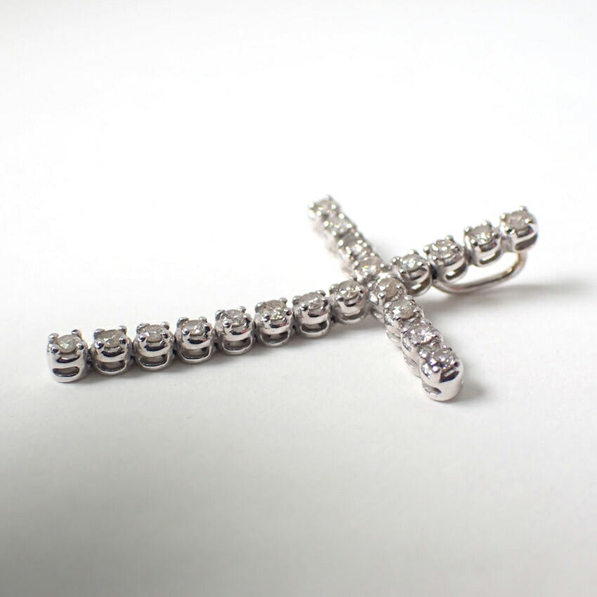 【中古】K18WG ダイヤモンド/0.26ct クロス ペンダントトップ/j163-67