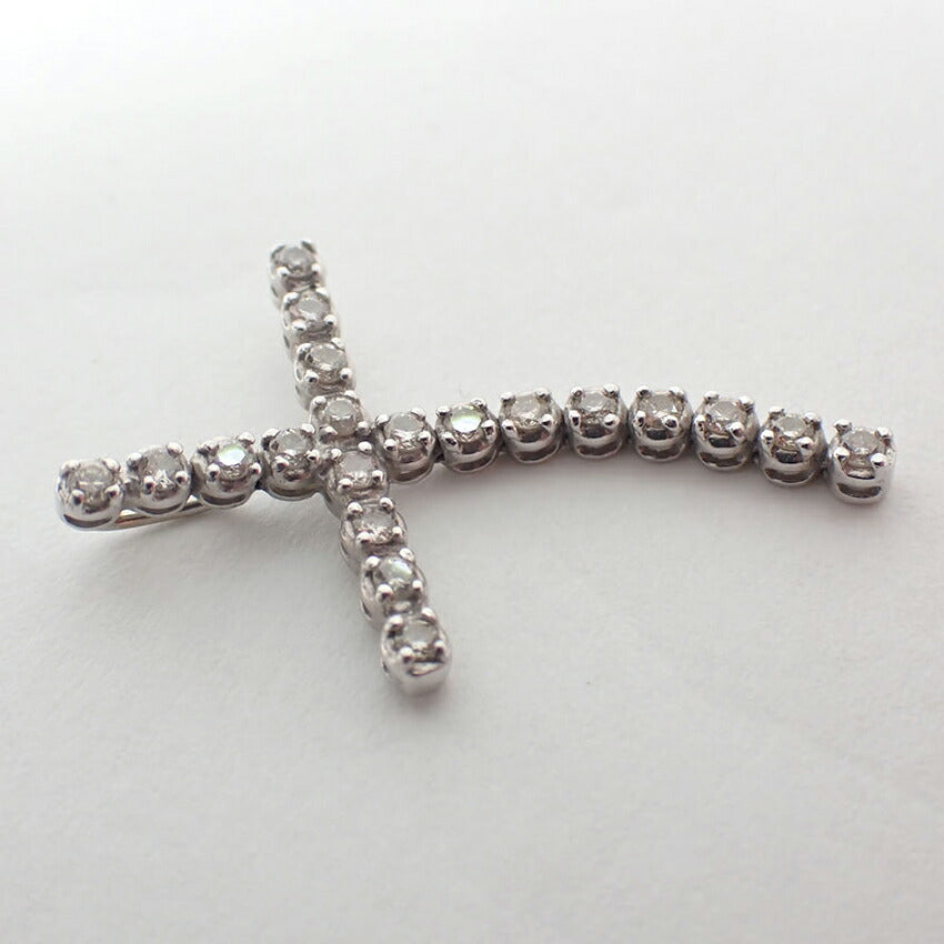 【中古】K18WG ダイヤモンド/0.26ct クロス ペンダントトップ/j163-67