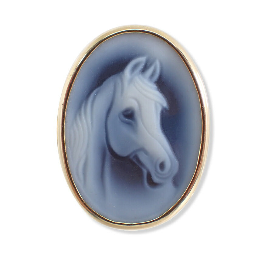 【中古】K18 ストーンカメオ 馬 ブローチ/j167-4