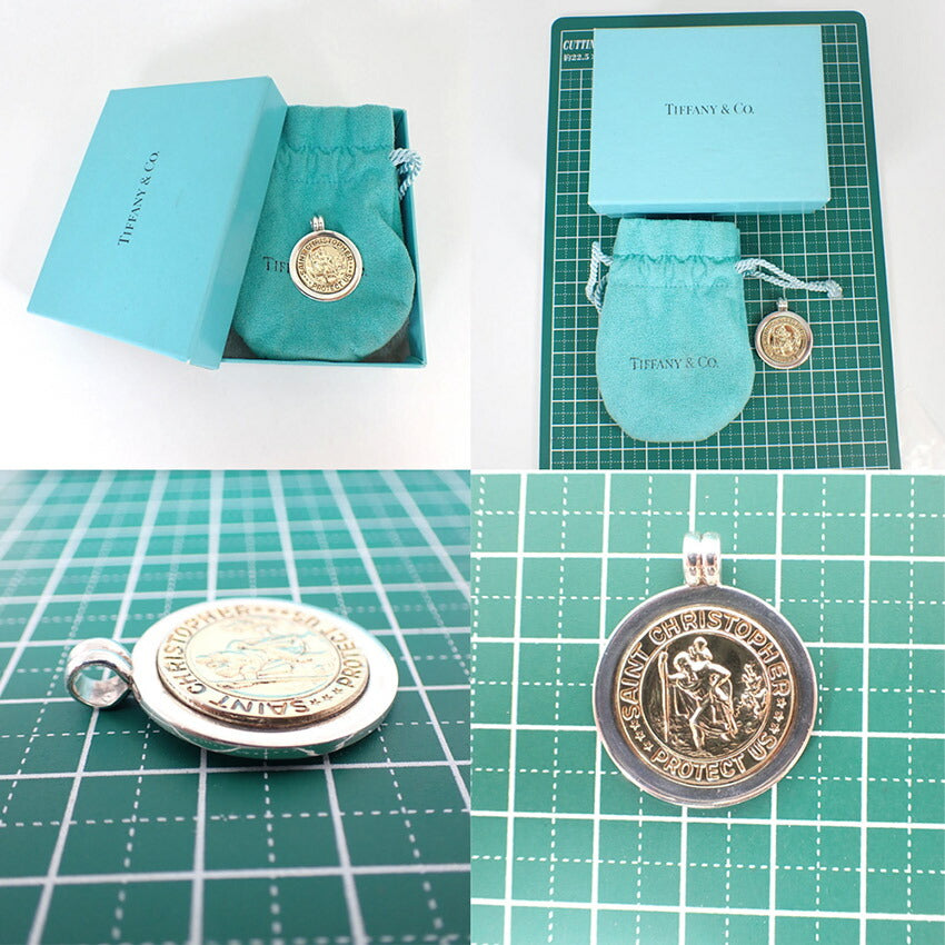 【中古】TIFFANY/ティファニー 925/750  セントクリストファー コイン ペンダントトップ/j173-10