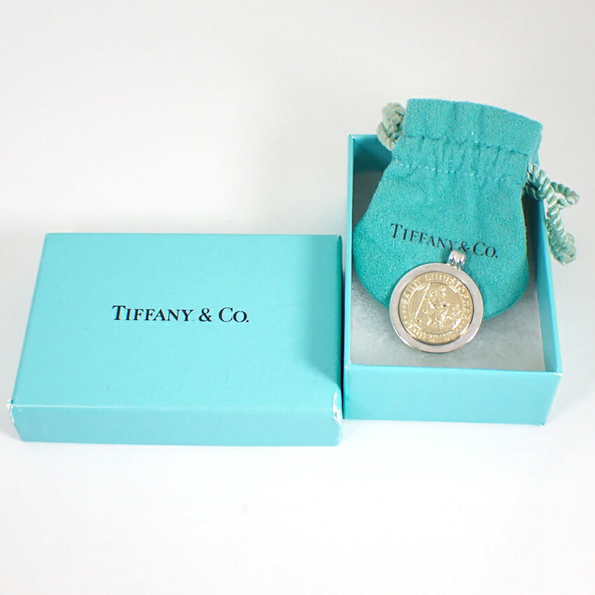 【中古】TIFFANY/ティファニー 925/750  セントクリストファー コイン ペンダントトップ/j174-6