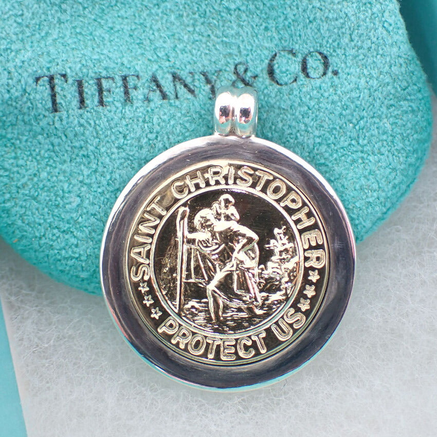 【中古】TIFFANY/ティファニー 925/750  セントクリストファー コイン ペンダントトップ/j174-6
