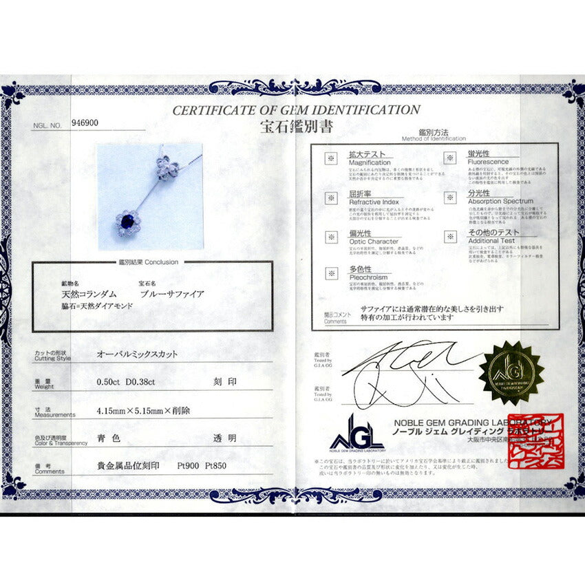 【中古】Pt900 サファイア/ダイヤモンド  ペンダントトップ NGL鑑別書つき/j183-6