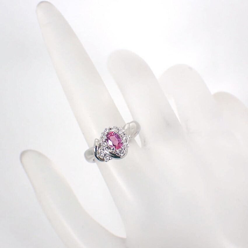 【中古】Pt900/パパラチアサファイア/ダイヤモンド/リング/9号/j194-1