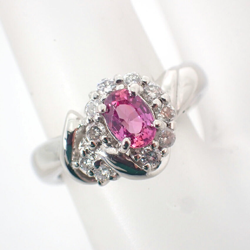 【中古】Pt900/パパラチアサファイア/ダイヤモンド/リング/9号/j194-1