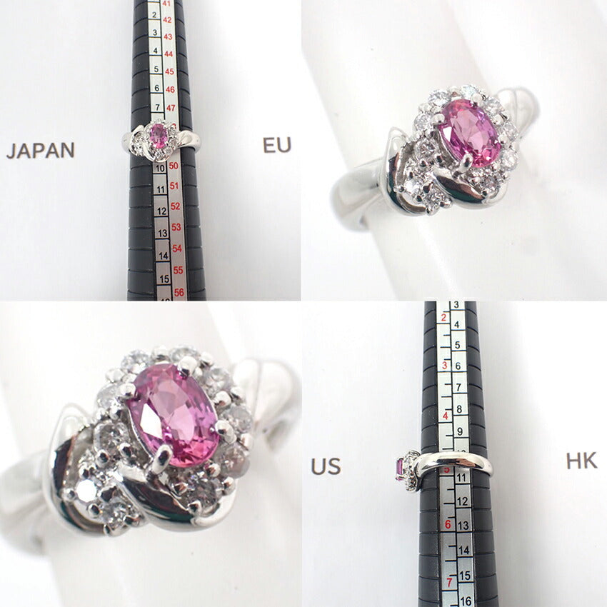 【中古】Pt900/パパラチアサファイア/ダイヤモンド/リング/9号/j194-1