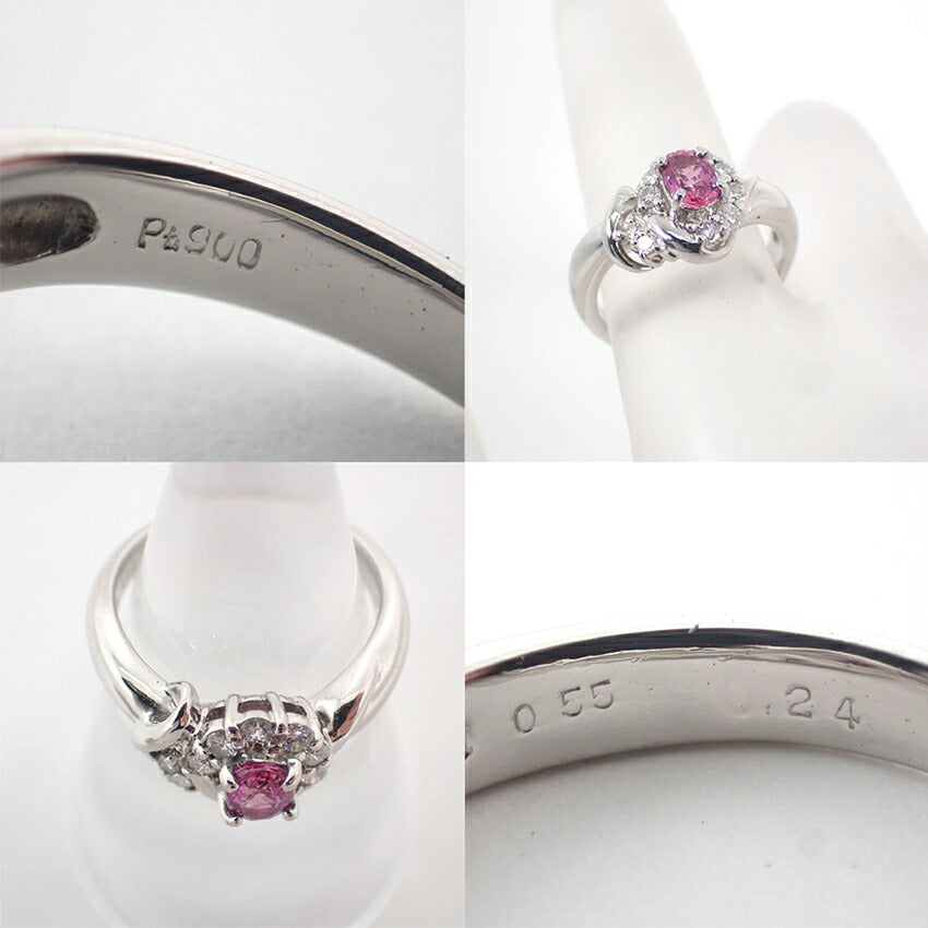 【中古】Pt900/パパラチアサファイア/ダイヤモンド/リング/9号/j194-1