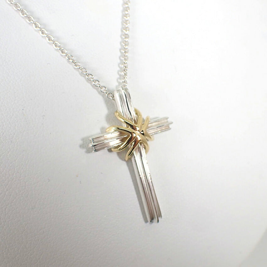 【中古】TIFFANY/ティファニー 925/750 シグネチャー クロス ペンダント/ネックレス/j204-4