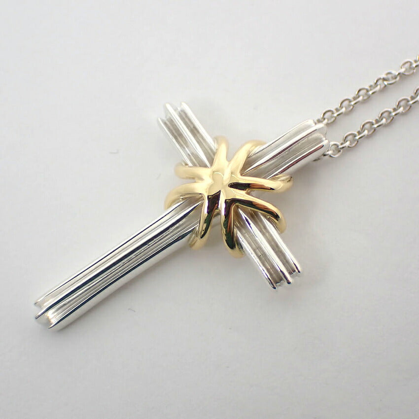 【中古】TIFFANY/ティファニー 925/750 シグネチャー クロス ペンダント/ネックレス/j204-4
