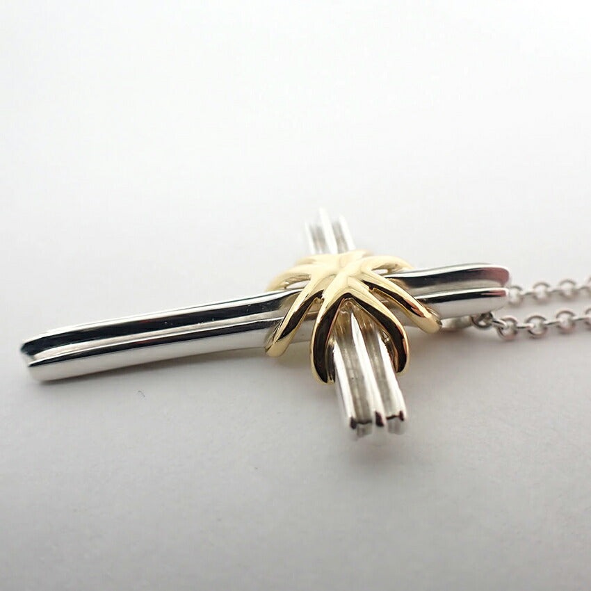 【中古】TIFFANY/ティファニー 925/750 シグネチャー クロス ペンダント/ネックレス/j204-4