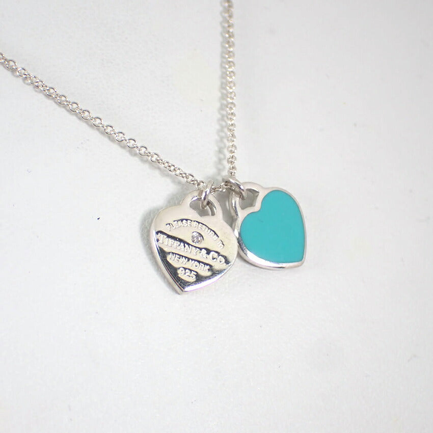 【中古】TIFFANY/ティファニー 925 リターントゥ ダブルハートタグ 1pダイヤモンド ペンダント/j211-3