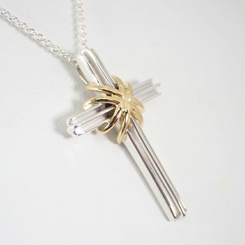 【中古】TIFFANY/ティファニー 925/750 シグネチャー クロス ペンダント/ネックレス/j211-5
