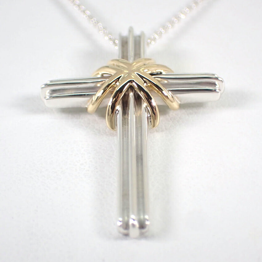 【中古】TIFFANY/ティファニー 925/750 シグネチャー クロス ペンダント/ネックレス/j211-5