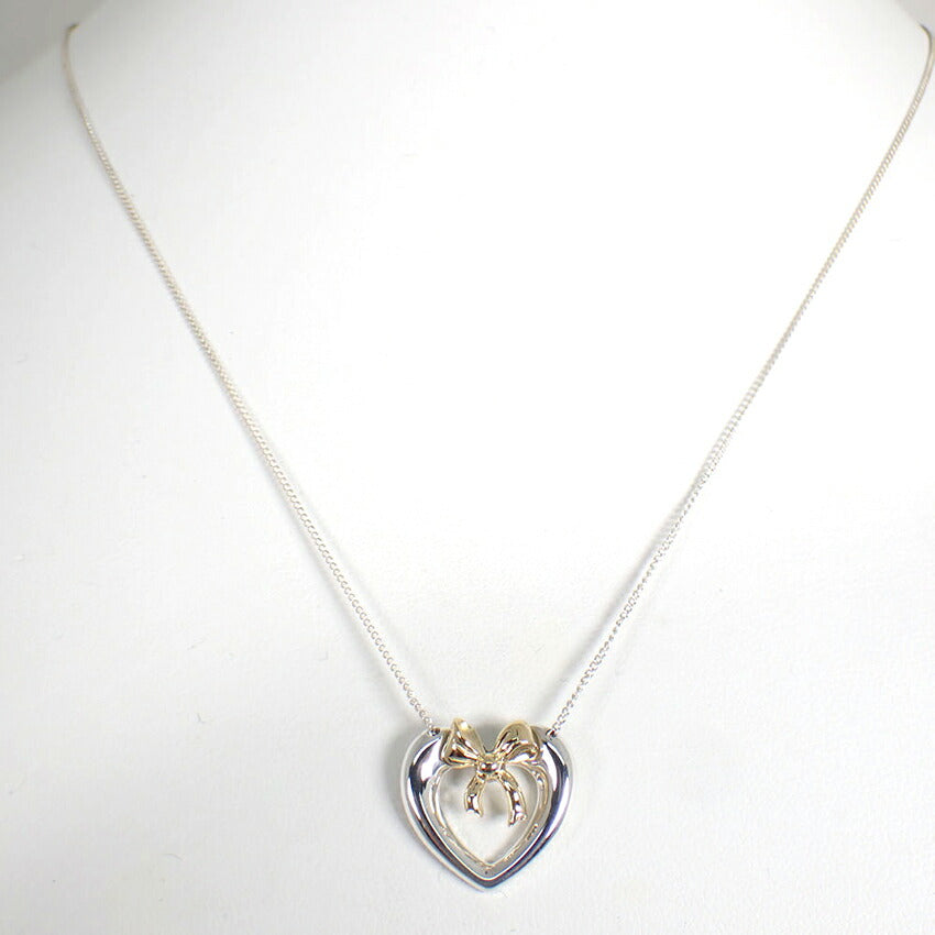 【中古】TIFFANY/ティファニー 925/750 ハートリボン ペンダント/ネックレス/j218-2