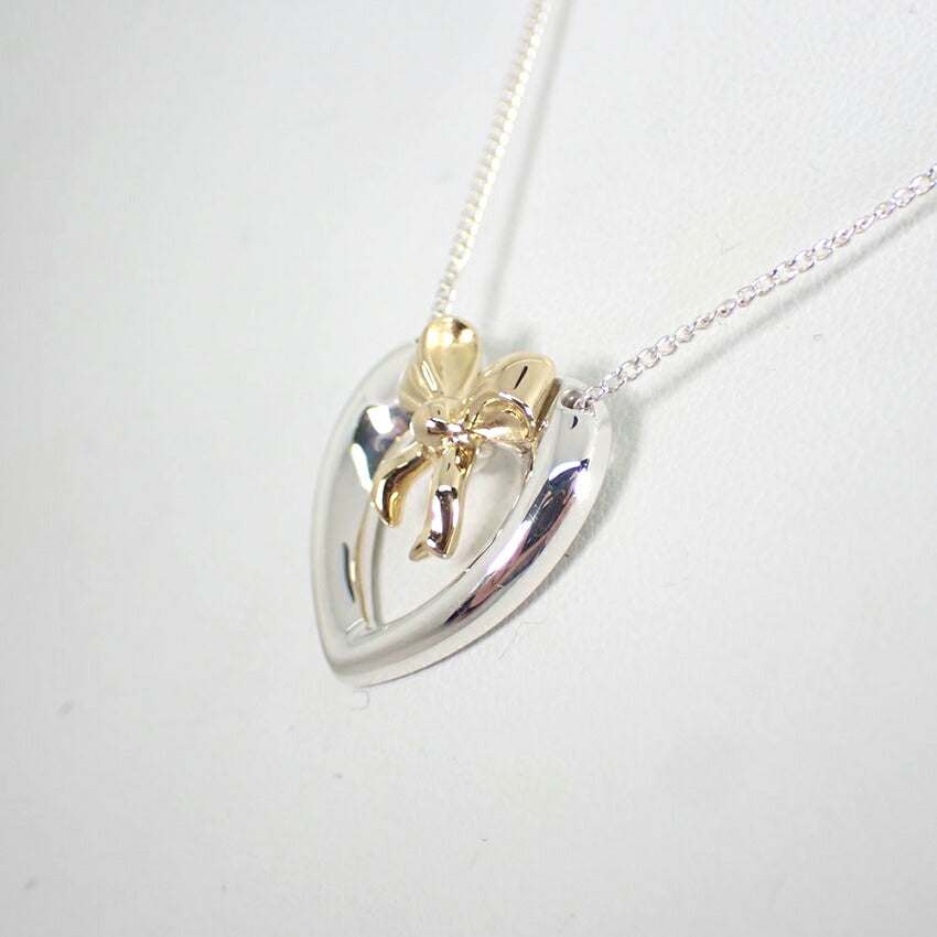 【中古】TIFFANY/ティファニー 925/750 ハートリボン ペンダント/ネックレス/j218-2