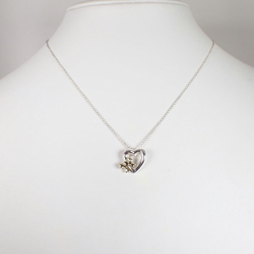 【中古】TIFFANY/ティファニー 925/750 ハートリボン  ペンダント/ネックレス/j220-5