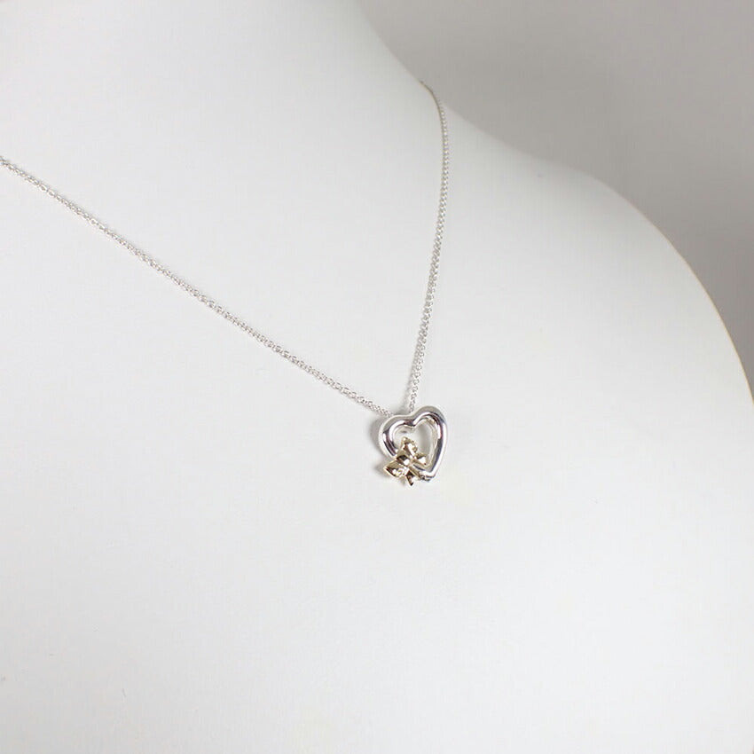 【中古】TIFFANY/ティファニー 925/750 ハートリボン  ペンダント/ネックレス/j220-5