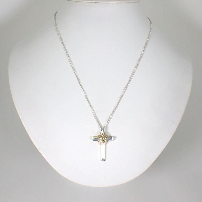 【中古】TIFFANY/ティファニー 925/750 シグネチャー クロス ペンダント/ネックレス/j230-13