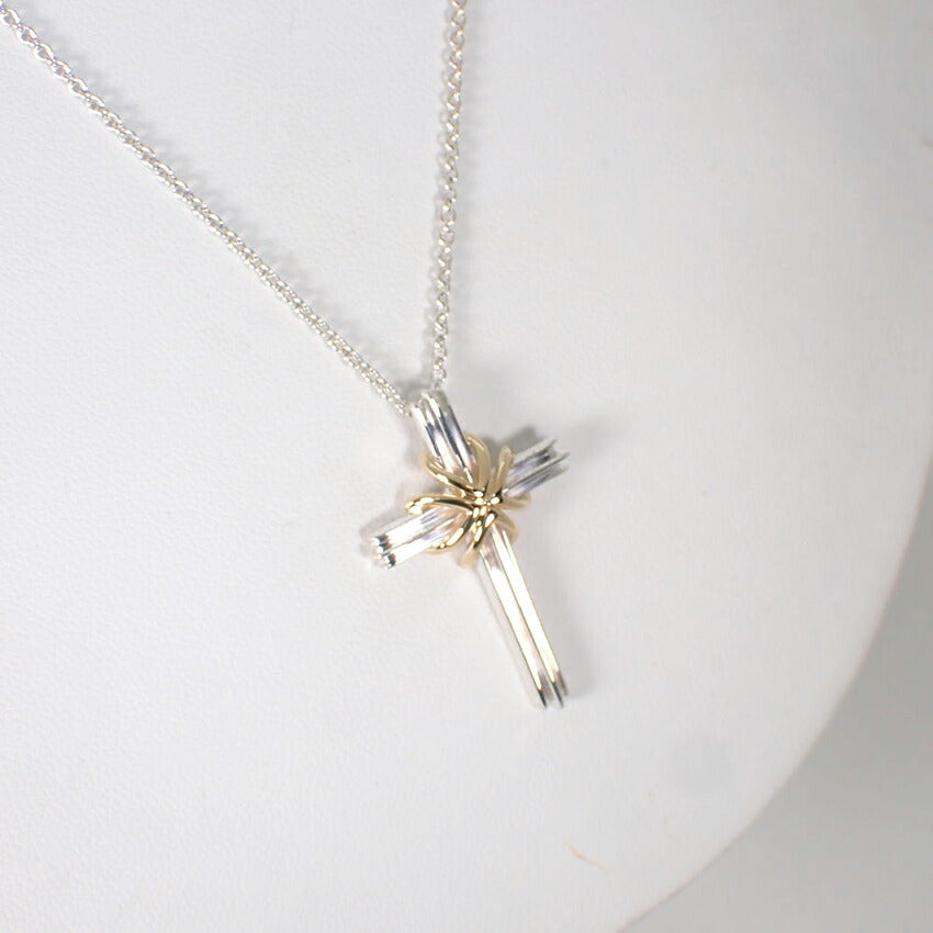 【中古】TIFFANY/ティファニー 925/750 シグネチャー クロス ペンダント/ネックレス/j230-13