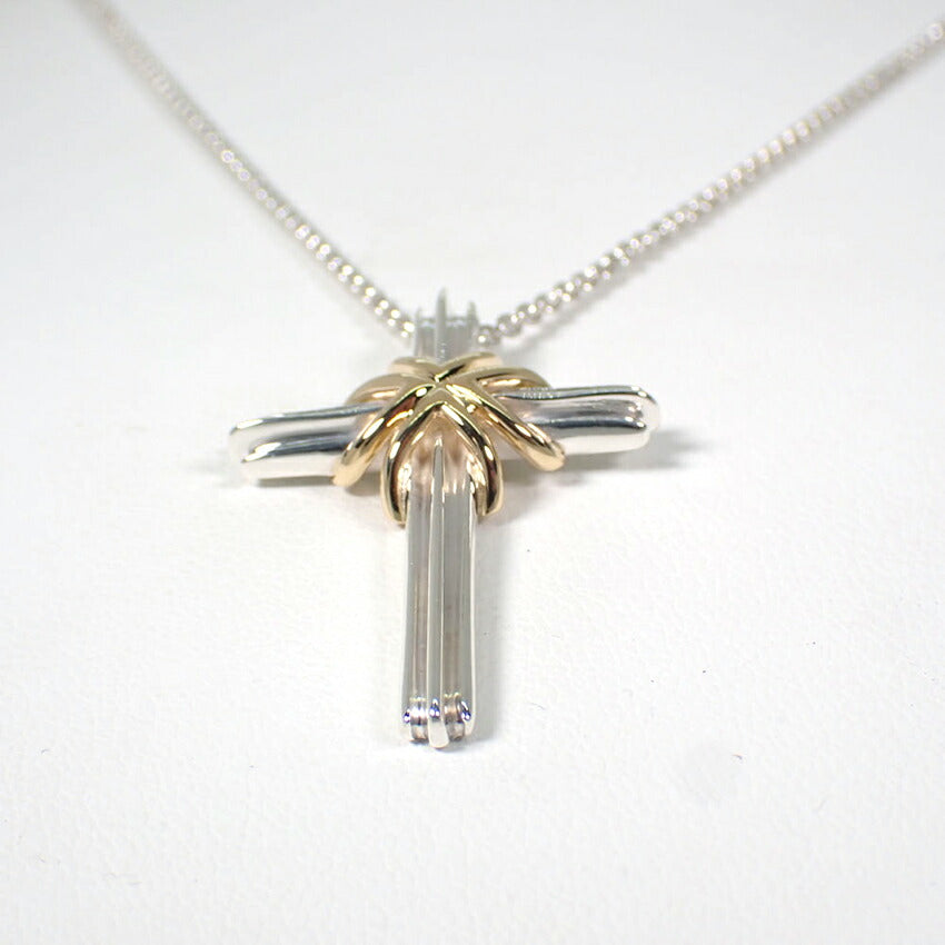 【中古】TIFFANY/ティファニー 925/750 シグネチャー クロス ペンダント/ネックレス/j230-13