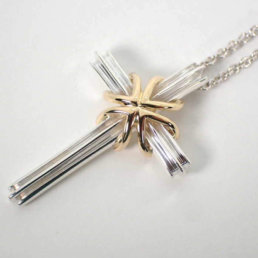 【中古】TIFFANY/ティファニー 925/750 シグネチャー クロス ペンダント/ネックレス/j230-13