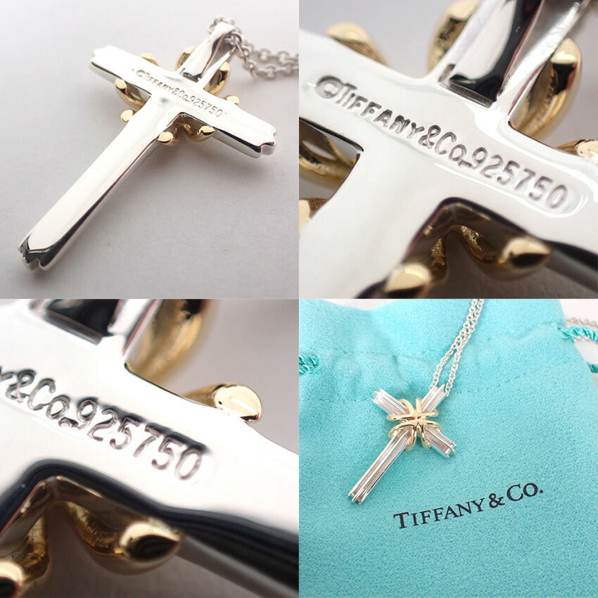 【中古】TIFFANY/ティファニー 925/750 シグネチャー クロス ペンダント/ネックレス/j230-13