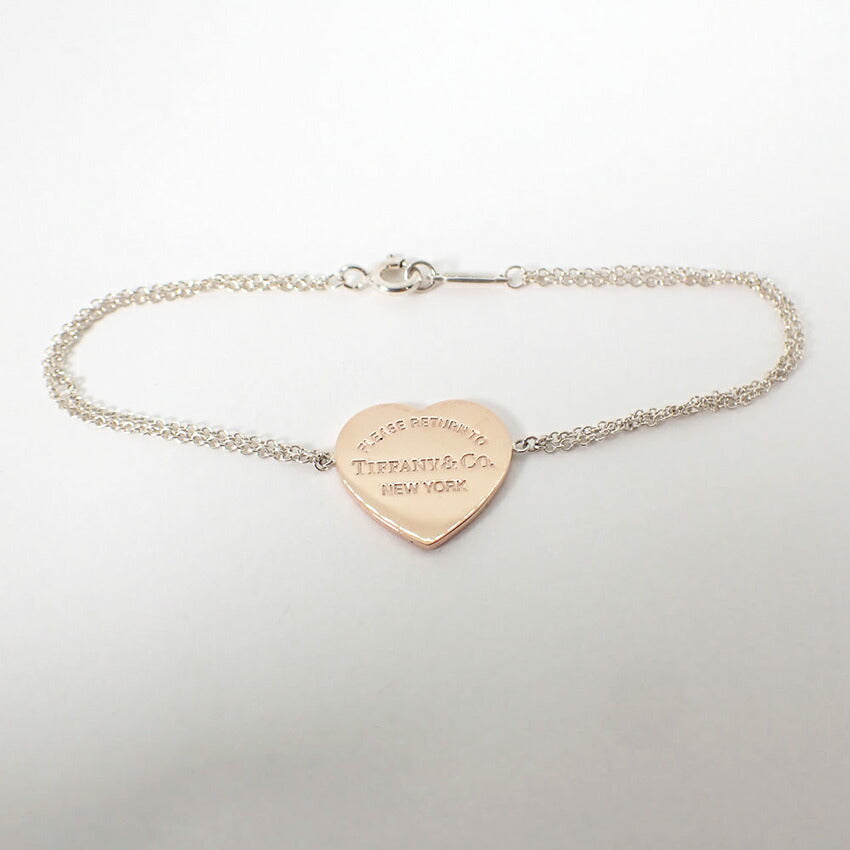 【中古】TIFFANY/ティファニー 925/メタル リターントゥハート ダブルチェーン ブレスレット/j230-8