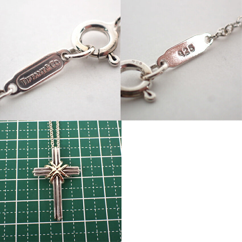 【中古】TIFFANY/ティファニー 925/750 シグネチャー クロス ペンダント/ネックレス/j237-5