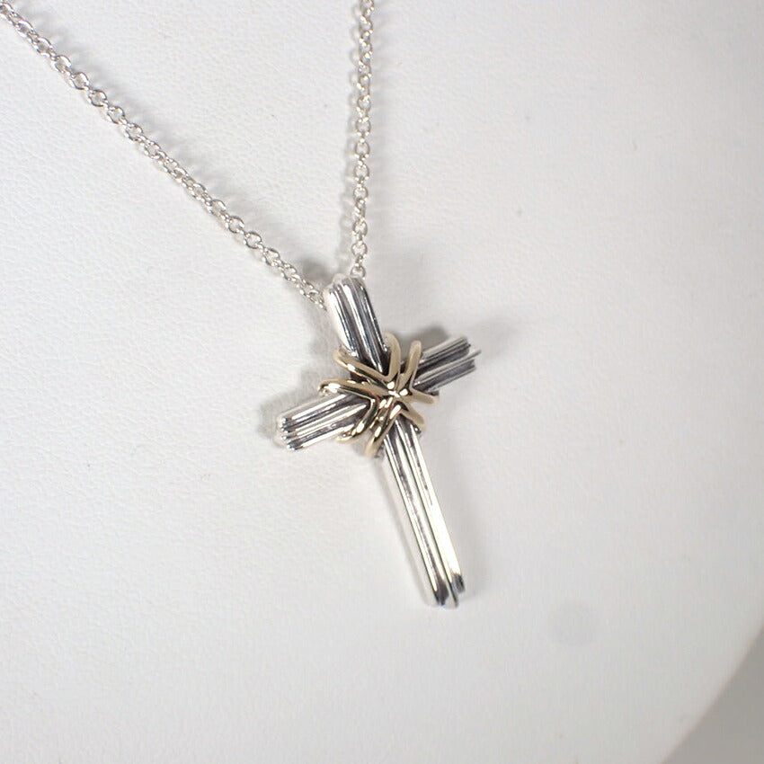 【中古】TIFFANY/ティファニー 925/750 シグネチャー クロス ペンダント/ネックレス/j237-5