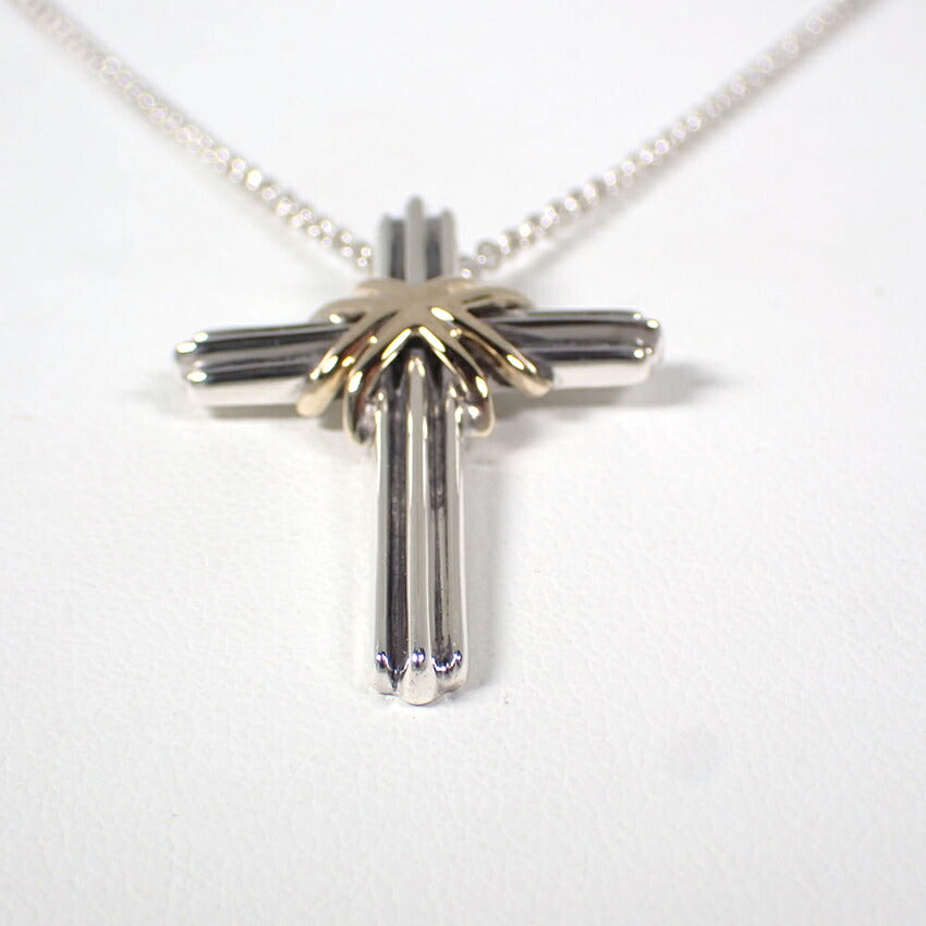 【中古】TIFFANY/ティファニー 925/750 シグネチャー クロス ペンダント/ネックレス/j237-5