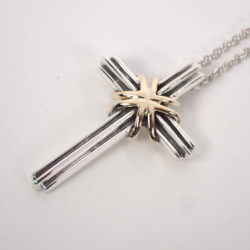 【中古】TIFFANY/ティファニー 925/750 シグネチャー クロス ペンダント/ネックレス/j237-5