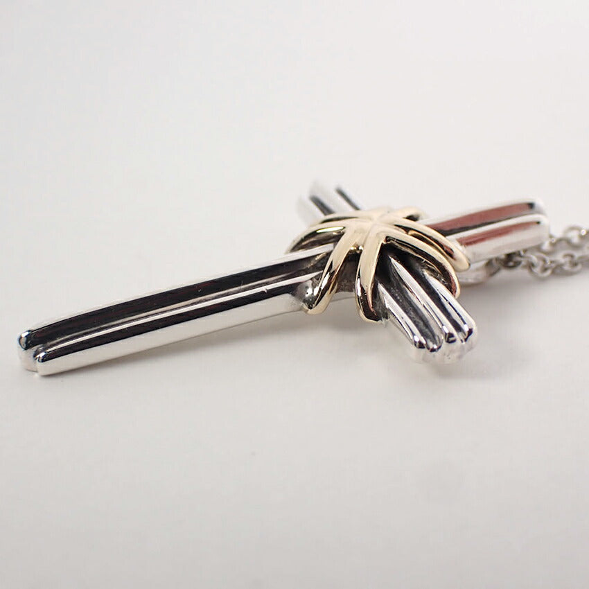 【中古】TIFFANY/ティファニー 925/750 シグネチャー クロス ペンダント/ネックレス/j237-5