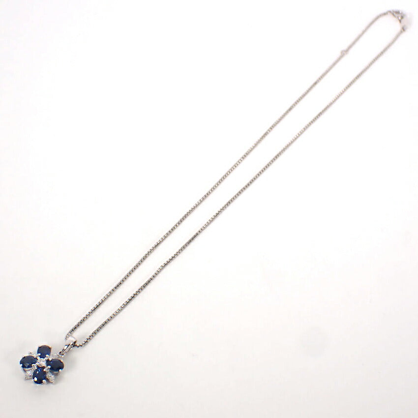 【中古】K18WG/Pt850 サファイア ダイヤモンド ペンダント/ネックレス/j237-8