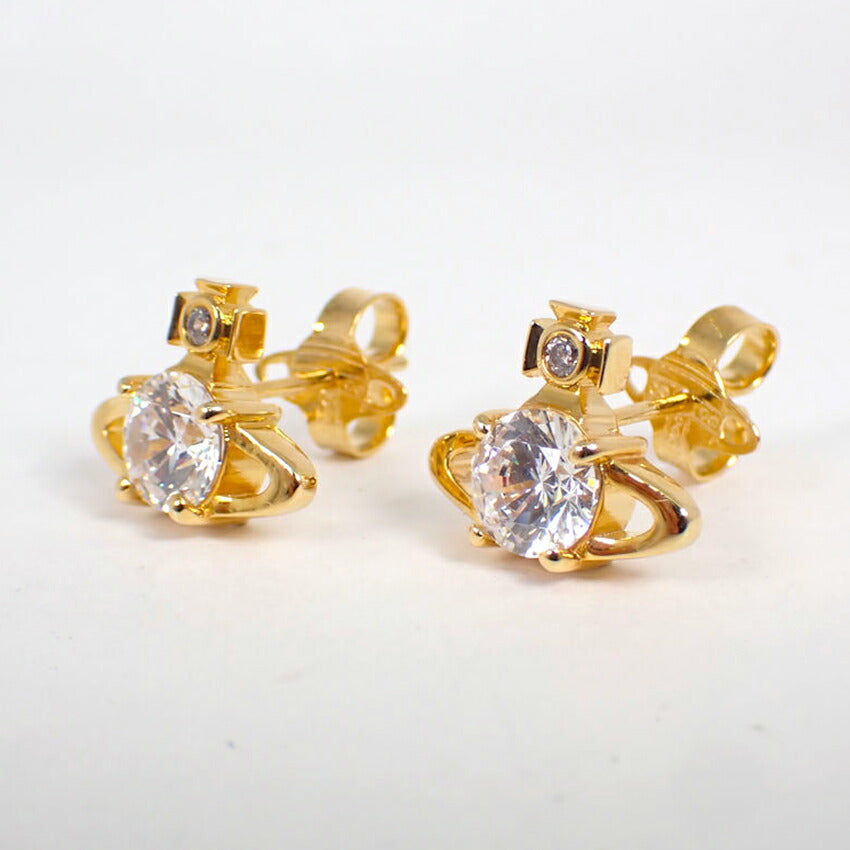 【中古】Vivienne Westwood/ヴィヴィアンウエストウッド オーブ クリスタル ラインストーン ゴールドピアス/j240-10